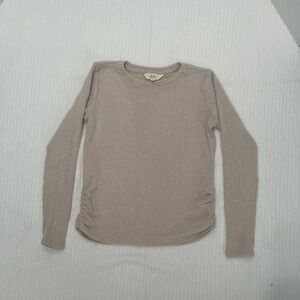 Kids Ribbed Long Sleeve Sweater - Beige